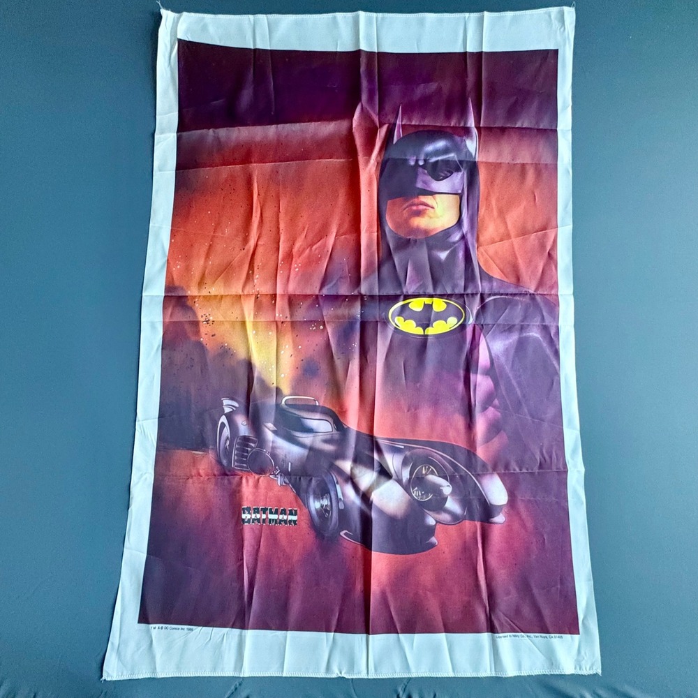 Set of 2 - Vintage 1989 Batman Nikry Fabric Posters | DC Comics Batmobile USA